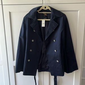 Brooks Brothers. Navy Blue, Cotten sateen, wrap jacket. Size 14W.